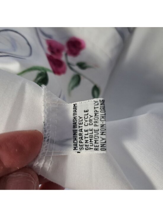 Hand-Painted Creative Artwear White Button-Up Shirt  Floral  Bird Women's Med - Picture 12 of 12